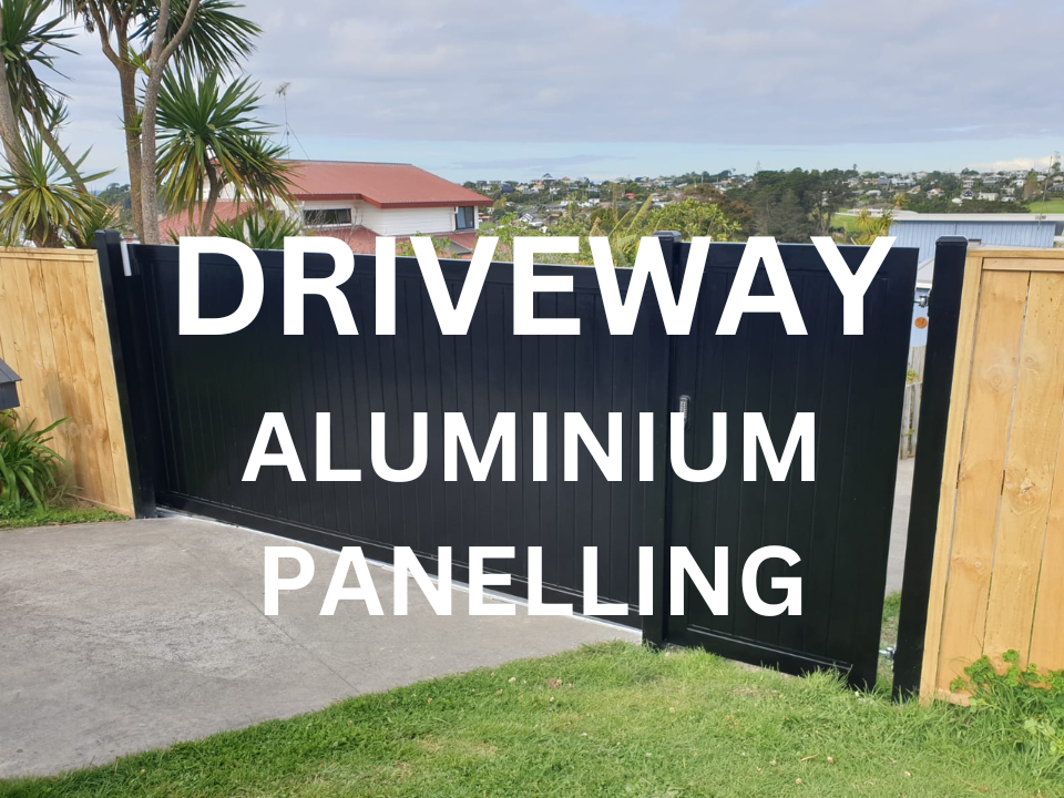 Driveway gate with aluminium panelling